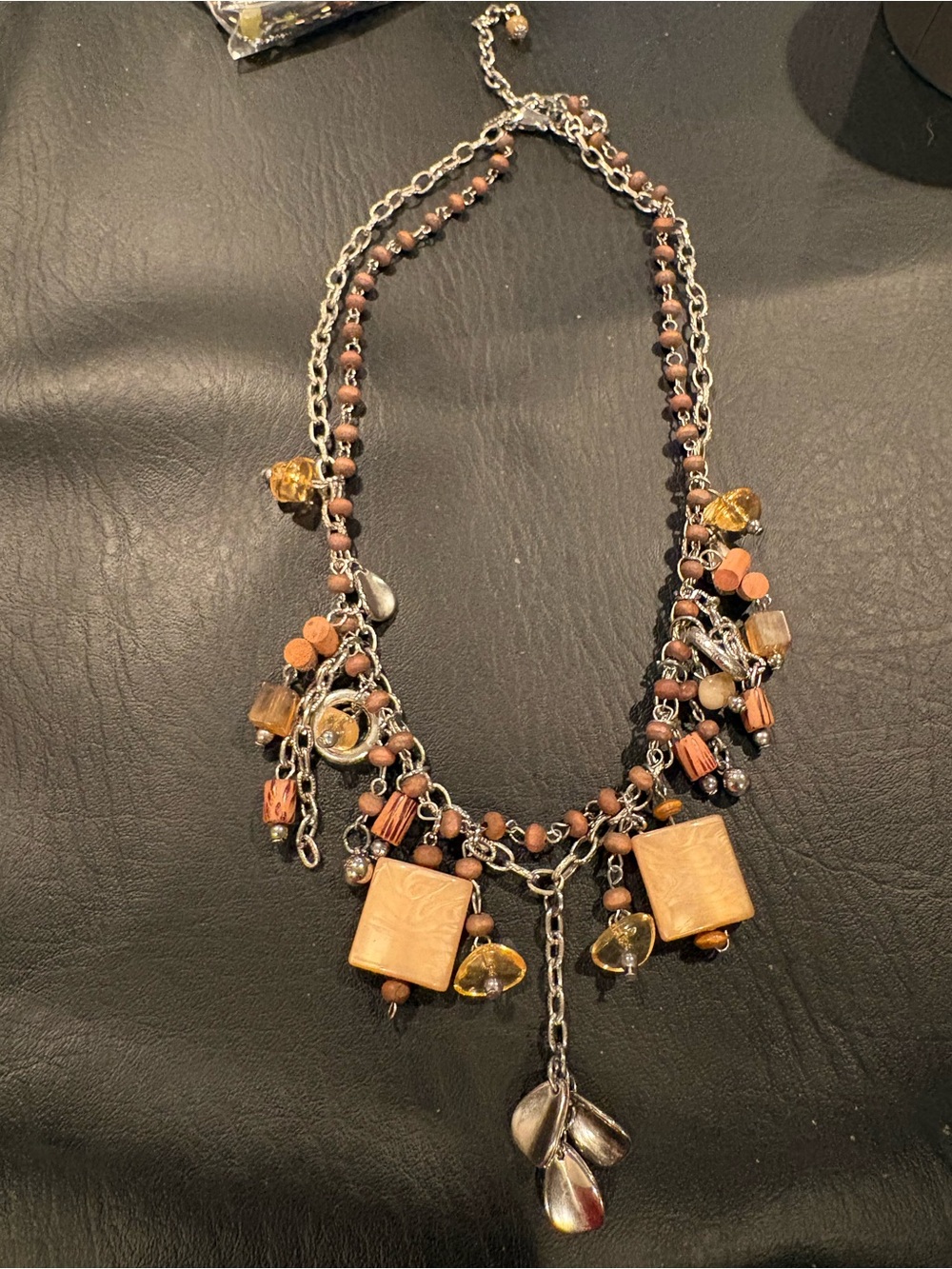 Handcrafted Brown and Gold Beaded Statement Necklace